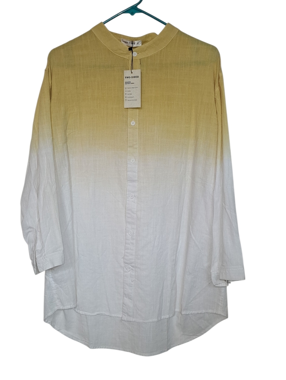 Two-sided Brand Ombre Button-Down Tunic Shirt - Yellow to White